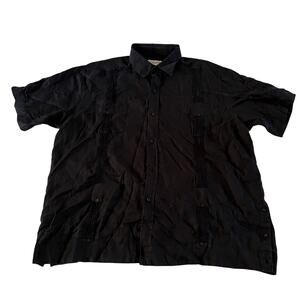 Black 100% Linen Short Sleeve Button Up Shirt Men's 3X